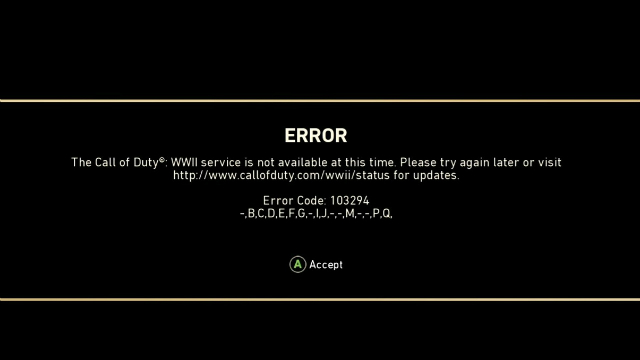 Call of Duty WW2 Error Code 103294