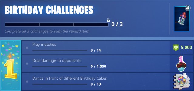 Fortnite 1st Birthday Challenges and Rewards