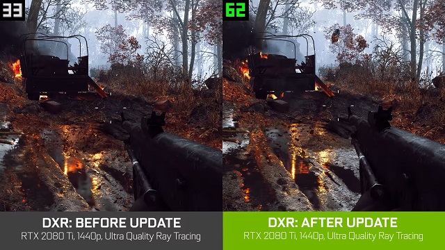 The next Battlefield 5 update improves DXR on Windows 10 immensely.