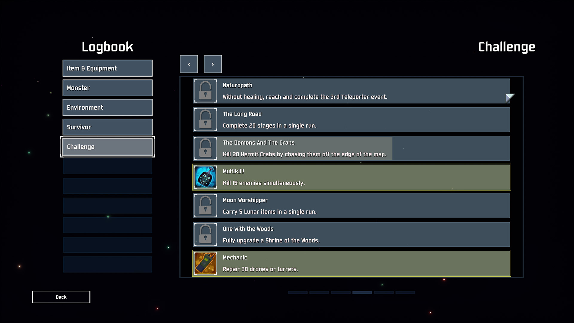 Risk of Rain 2 - Naturopath achievement in logbook