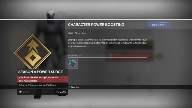 Destiny 2 Shadowkeep character power boost unlock price