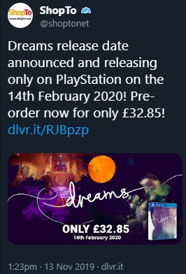 Dreams PS4 release date