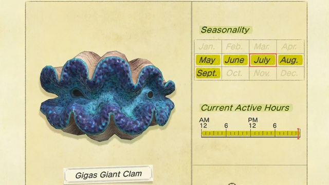 animal crossing new horizons how to catch gigas giant clam time month