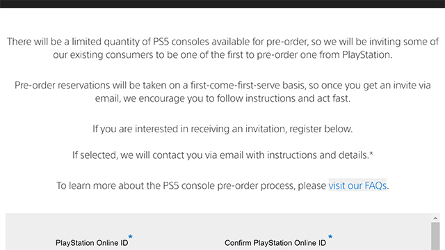 PS5 pre-orders registrations open up on official Sony site