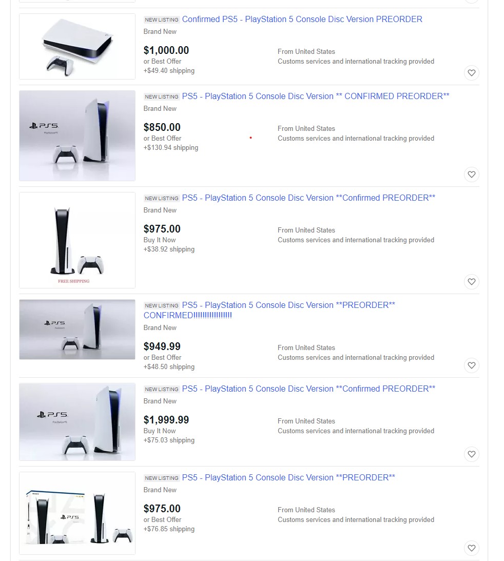 ps5 ebay scalpers pre-order price