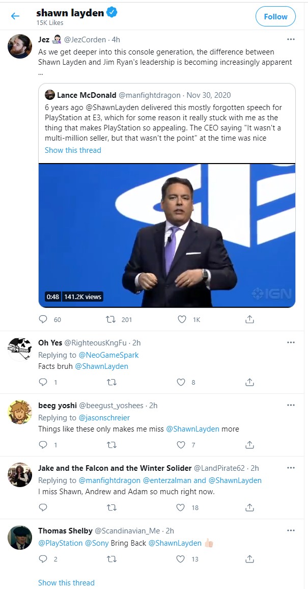 sony shawn layden twitter likes