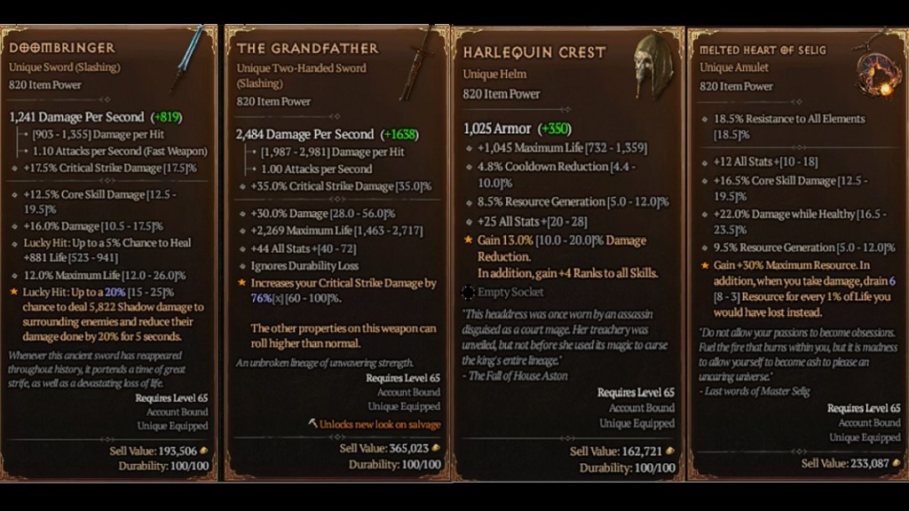 Diablo 4 Super Rare Uniques