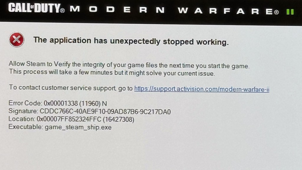 Modern Warfare 3 This Application Has Unexpectedly Stopped Working Error Message