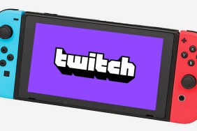 The twitch logo on a Nintendo Switch screen, all on a white background.