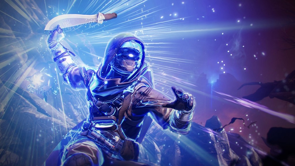 Destiny 2: a character wielding a machete that's glowing bright.