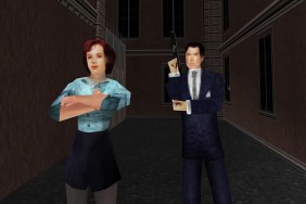 GoldenEye 007: James Bond and Natalya Simonova pose down the back of an alleyway.