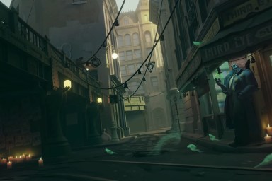 Deadlock: a shifty man stands on the corner of a dark alley.