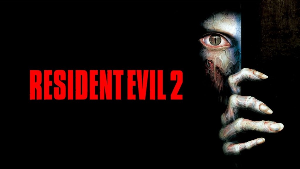 Resident Evil 2: a ghoulish face peeks around the corner, its creepy hand grips the wall.